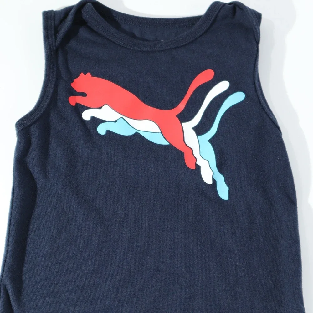 Puma Baby Boys Navy Blue Sleeveless Triple Cat Logo Bodysuit 18M